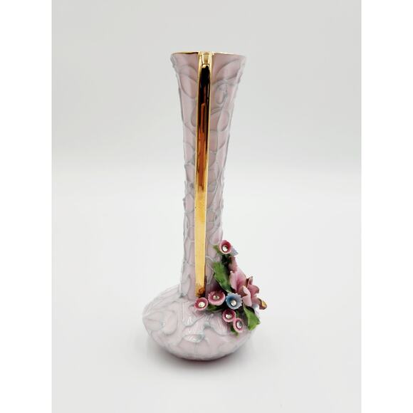 VTG Japanese Pink Floral Vase adorned with pink and blue flowers guilded handles - Picture 8 of 8